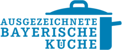 Logo: Ausgezeichnete Bayerische Küche Schriftzug topfförmig angeordnet, mit Deckel darübermit Deckel